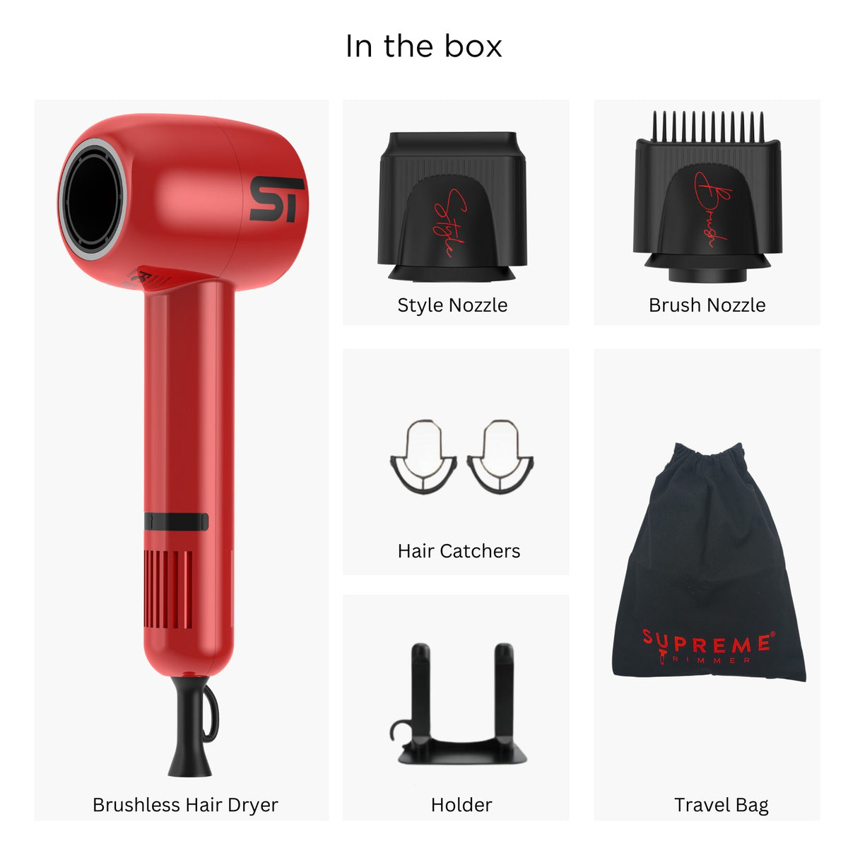 Supreme Trimmer ST Hair Dryer SH0347 (Red) with Brush & Style Nozzles