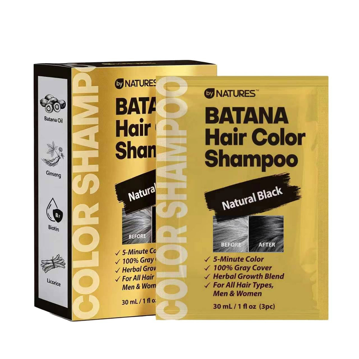 By Natures Batana Hair Color Shampoo Natural Black 1 oz