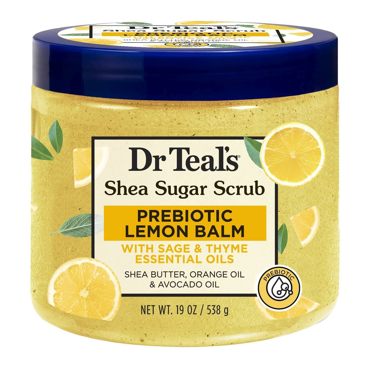 Dr Teal's Shea Sugar Scrub Prebiotic Lemon Balm 19 oz