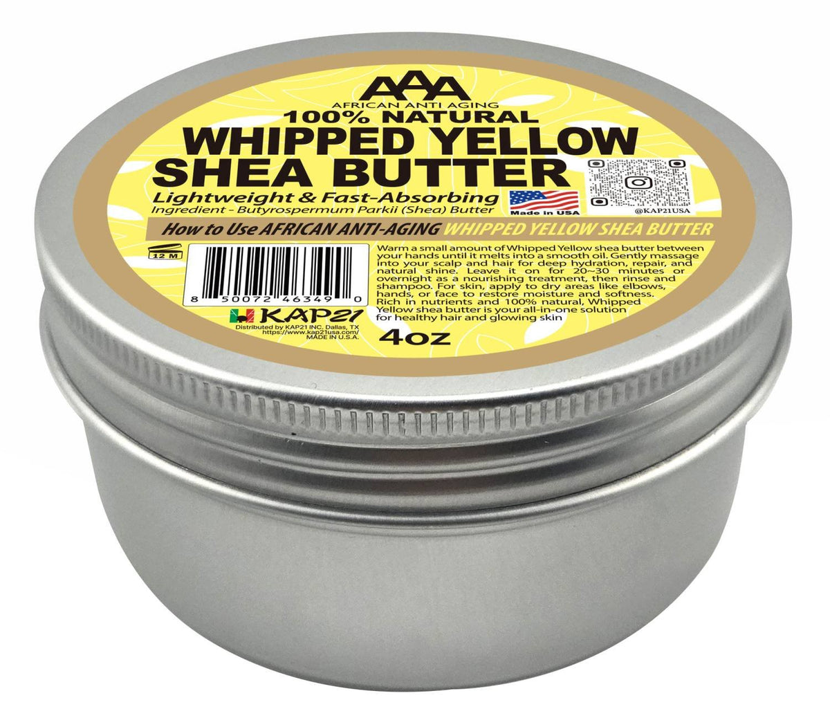 African Anti Aging 100% Natural Whipped Yellow Shea Butter 4 oz