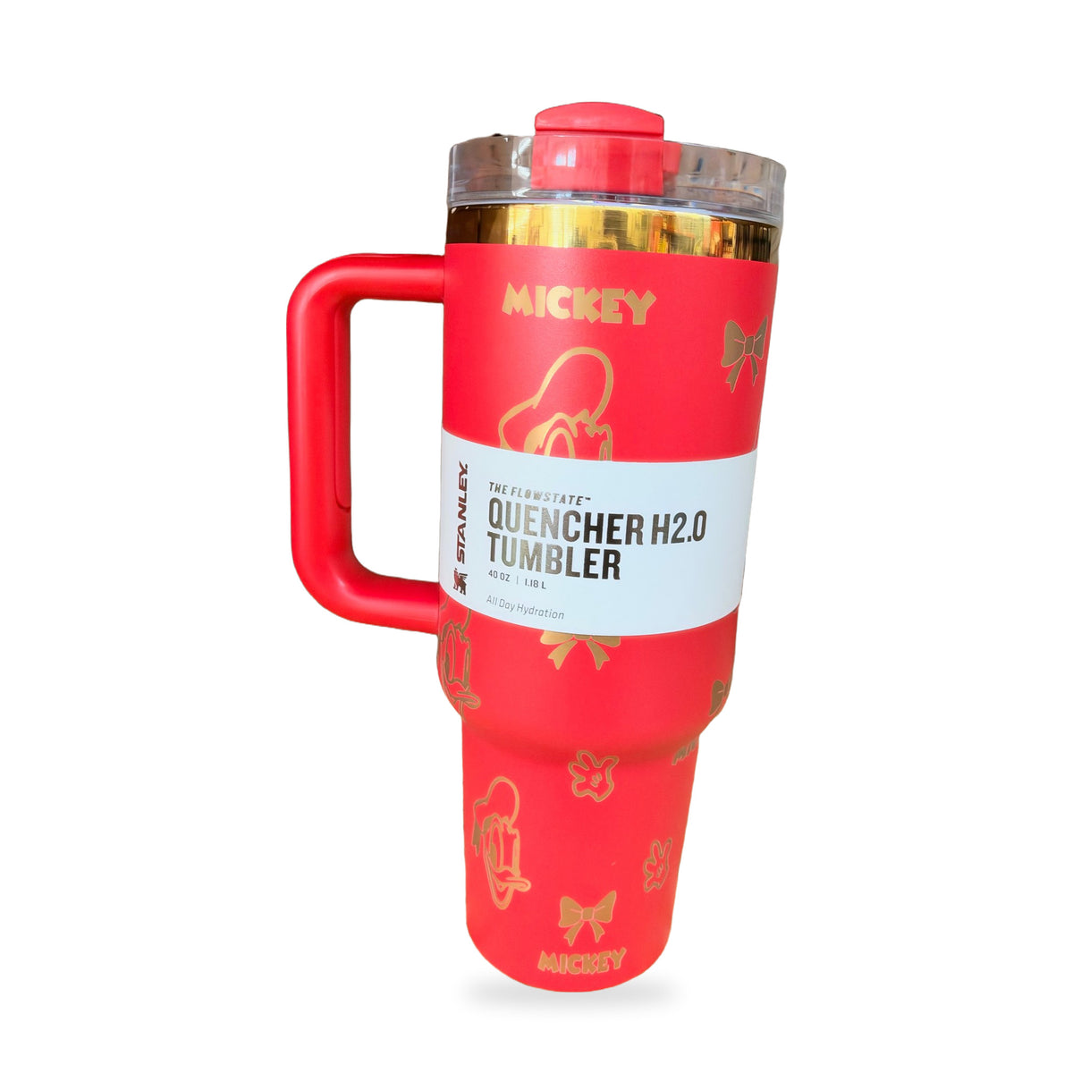 Stanley 40 oz Quencher H2.0 FlowState Tumbler — Red Mickey Gold Disney