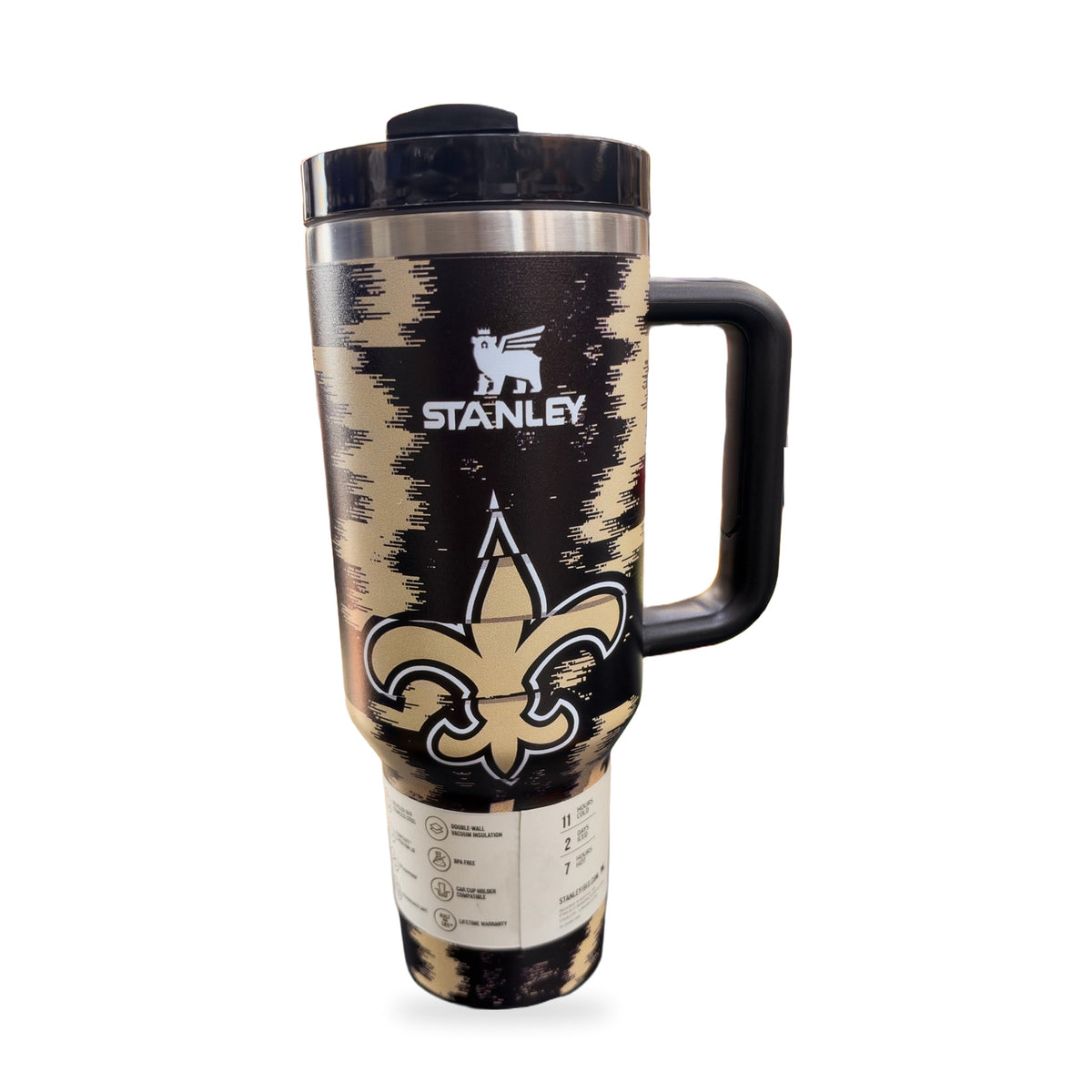 Stanley 40 oz Quencher H2.0 FlowState Tumbler — Black & Gold New Orleans Saints Fleur-de-Lis